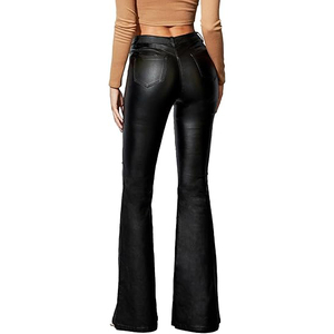 Women Genuine Leather/PU Leather High Waist Regular Fit Stretch Straight Casual <b>Pants</b> Windproof Eco-Friendly - Product Image 2