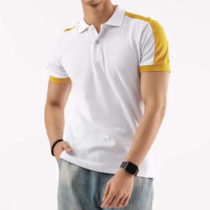 เสื้อโปโลแฟชั่นสตรีทแวร์ผู้ชายปี 2026 สีเหลือง แต่งแผงที่ไหล่ แขนครึ่งแขน เสื้อยืดผ้าฝ้ายสำหรับผู้ชาย - Product Image 2