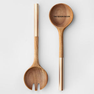 Ensemble d'outils de cuisine personnalisés, ustensiles écologiques, outils de service en bois et métal doré, cuillère à salade, ustensiles de cuisine, couverts - Product Image 1