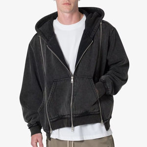 Sudadera con capucha de algodón lavado vintage para hombre, estilo oversize, con doble cremallera, tipo chaqueta streetwear, teñida, de peso pesado, OEM - Product Image 1