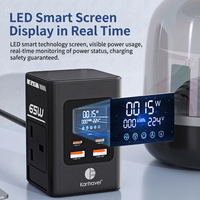 Stop Kontak Ekstensi Daya LED 65W Smart Digital Display GaN Multi Desktop Charging Station dengan Stop Kontak AC USB-C untuk Kantor MacBook