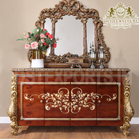 Ensemble console et miroir de style baroque victorien de luxe en bois de teck, avec miroir de vanité à feuilles d'or, grande taille, nouvelle arrivée, prix raisonnable