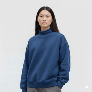 Womens Blue <b>Mock</b> <b>Neck</b> Sweatshirt Premium Heavyweight Fleece Pullover Oversized Loungewear <b>Top</b> - Product Image 1
