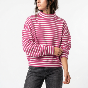 <b>Women</b> <b>Top</b> Quality Oversized Mockneck Pullover Cotton Fleece Drop Shoulder Ribbed Cuffs Relaxed Winter Wear Supplier - Product Image 1