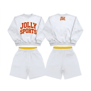 Men's Premium Cotton Polyester Fleece Sweatshirt And Shorts <b>Set</b> Cream Embroidery Custom Logo Sweatshirt shorts <b>set</b> for men's - Product Image 2