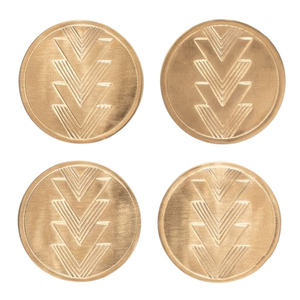 <b>Gold</b> Metal <b>Coasters</b> Set of 4 Hand Drawn Tribal Pattern <b>Gold</b> Plated Aluminum Drink <b>Coaster</b> Wholesale for Coffee Table Protection - Product Image 1