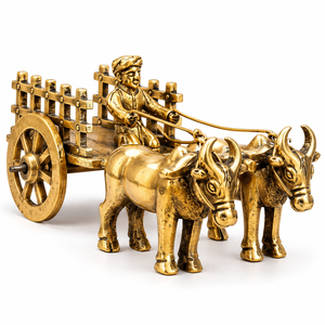 Escultura Artesanal de Carro de Ganado en Latón, Figura de Carro de Buey, Estatua Tradicional de Carro de Animales, Decoración Metálica para Mesa de Granja - Product Image 2