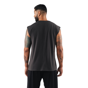 Camiseta sin mangas gris oscuro para hombre, estilo oversize, para gimnasio, entrenamiento muscular, fitness, ropa urbana, OEM, al por mayor - Product Image 4