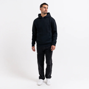 Men's Black Hooded Sweatshirt Regular Fit Fleece Casual Solid Color Pocket Long Sleeve Autumn Wear 2027 - Product Image 3