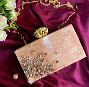 Resin Embellished Beaded Bridal Clutch Handmade Flower Crystal Evening Purse Custom Wedding <b>Decoration</b> Gift - Product Image 5
