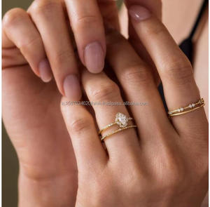 Anillo de compromiso y boda unisex de oro blanco de 14k con diamante marquise cultivado en laboratorio IGI, engaste de púas, estilo vintage, para aniversario - Product Image 3