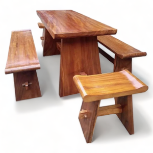 Rustic Style Dining Set Durable Table and 2 Wooden <b>Benches</b> with Minimalist Style For Home Garden Furniture - Product Image 3