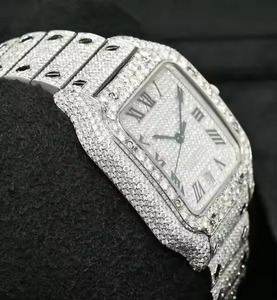 Montre carrée de luxe en acier inoxydable 39 mm, incrustée de diamants, affichage analogique de la date, mouvement mécanique, pour homme - Product Image 3
