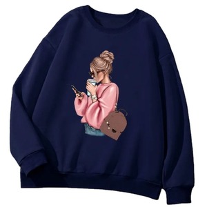 Nouveaux pulls en coton personnalisés avec logo en gros, pulls d'hiver pour femmes, col rond ample et manches longues, couleur unie - Product Image 4