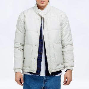 Men's Winter Canvas Puffer <b>Jacket</b> with Stand <b>Collar</b> Zipper Closure Knitted Design-Waterproof & Breathable Street Style Casual - Product Image 6