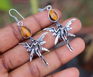 Pendientes Colgantes de Plata de Ley con Ojo de Tigre Natural y Baño de Oro, Joyería Artesanal con Piedras Preciosas, Regalo para Ella, Ideal para Fiestas - Product Image 5