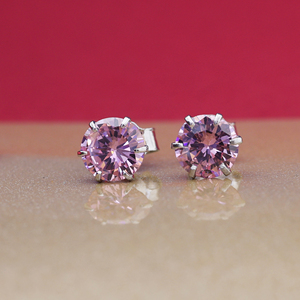Boucles d'oreilles clous argentées roses en zircon cubique, bijoux pour femme, cadeau tendance, pierres précieuses, diamant, perle, parfaites - Product Image 2