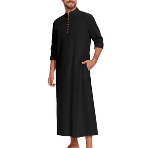 New Arrival Fashion Printed Traditional Embroidery Long Sleeve Black <b>Thobes</b> Jalabiya Jubbah For Hajj And Umrah Thawb Breathable - Product Image 3