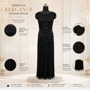 Vestido de noche de sirena negro de lujo con cuentas hechas a mano |   Vestido de Fiesta Formal para Mujer, Premium, con Lentejuelas Bordadas, Cuello Corazón, Transpirable - Product Image 5