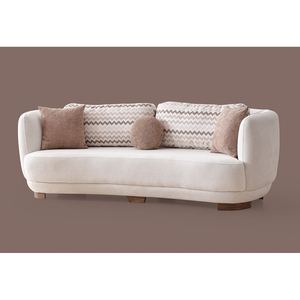 Modern Minimalist Boucle Curved Three Seat <b>Sofa</b> Set with Foam Filling Beige Cushion Back <b>Wooden</b> Legs Living Room - Product Image 2