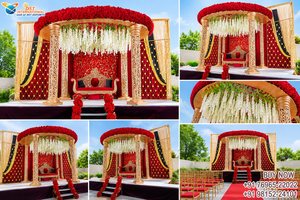 Mandap de boda de forma redonda de palacio real dorado, temática interior, dorado, tradicional, tallado, para boda - Product Image 6