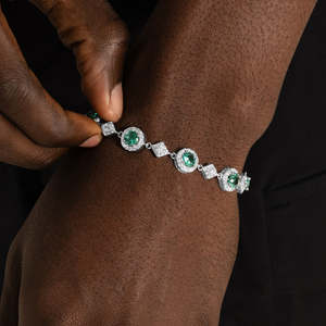 Bracelet tennis en argent sterling 925 avec halo de moissanite verte, couleur D VVS, pierre ronde verte, bracelet de luxe pour homme et femme - Product Image 2