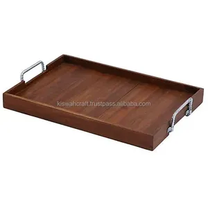 Ustensiles de cuisine design moderne Plateau de service élégant en bois de bambou de taille personnalisée Plateau décoratif pour fêtes de mariage à domicile avec poignée en métal - Product Image 3