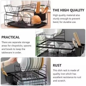 Escurridor de Platos Metálico de 2 Niveles con Portautensilios, Organizador de Cocina para Platos, Tazones y Tazas - Product Image 6
