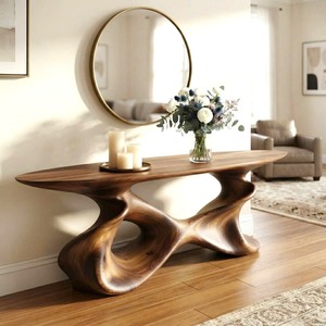 Modern Sculptural Solid Wood Console <b>Table</b> Handmade Entryway <b>Table</b> with Organic Curved Base Artistic Hallway Furniture Decor - Product Image 2