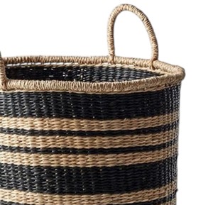 Wholesale Manufacturer Natural Seagrass <b>Basket</b> with Black Striped Blocks Storage Laundry <b>Hamper</b> Bin with Handles Style - Product Image 4