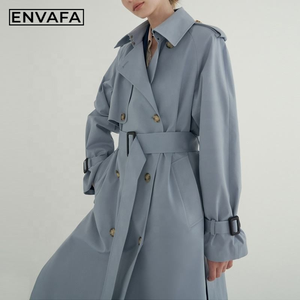 Manteau long kaki tendance pour femmes avec ceinture, vêtements pour femmes grandes tailles, veste légère personnalisée, coupe-vent, manteau trench pour femmes - Product Image 2