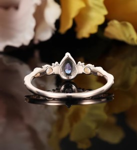 Bague de fiançailles en argent sterling 925 plaqué or rose Alexandrite, pierre précieuse à changement de couleur, bijoux de mariage vintage - Product Image 4