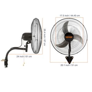 2 Ventilatori da Parete Oscillanti da 18 Pollici a 3 Velocità, Alta Velocità 4000 CFM, Resistenza Industriale per Uso Commerciale Interno - Product Image 2