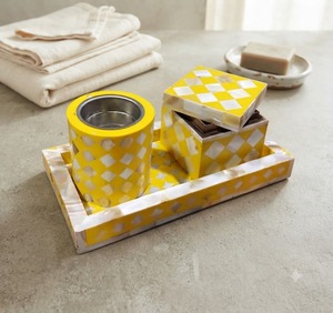 Quemador de Incienso Ecológico de Nácar Amarillo con Soporte para Bakhoor Árabe y Caja de Almacenamiento con Bandeja, Aroma a Bergamota - Product Image 1