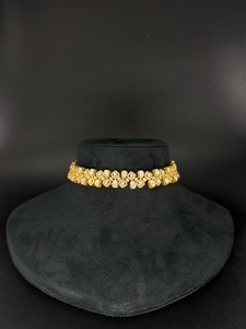 Luxury 24K Gold Plated Crystal <b>Choker</b> Necklace Women's Wedding Floral Design Prong Setting Round Brilliant Cut Stone Jewelry - Product Image 3
