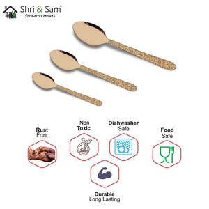 Cuchara de acero inoxidable recubierta de PVD de oro rosa con utensilio sólido de jazmín láser - Product Image 1