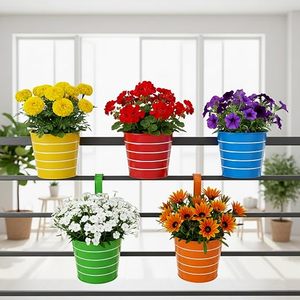 Ensemble de pots suspendus modernes, colorés, en PP, pour une utilisation intérieure et extérieure, avec fleurs et plantes vertes - Product Image 1