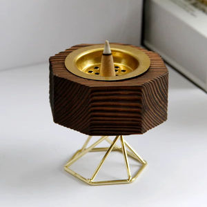 ถาดใส่ธูปไม้ทำมือแบบคลาสสิก พร้อมลายทองเหลือง สำหรับห้องสวดมนต์ในวัด และเป็นของขวัญตกแต่ง - Product Image 1