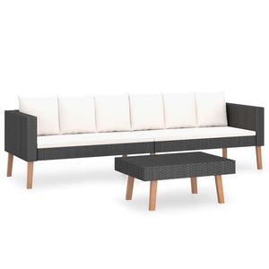 Set da salotto in 2 pezzi in Poly Rattan nero con cuscini per mobili da esterno - Product Image 2