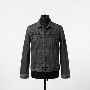 Blouson en jean d'hiver très tendance pour homme, coupe oversize, col montant, logo avant, confortable, style streetwear en coton denim - Product Image 1