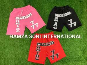 Shorts pour hommes 100% Coton, couleur unie, avec logo sur le devant, taille mi-haute, cordon de serrage, décontracté, respirant, séchage rapide, en tissu tissé, imprimé en relief, effet délavé - Product Image 6