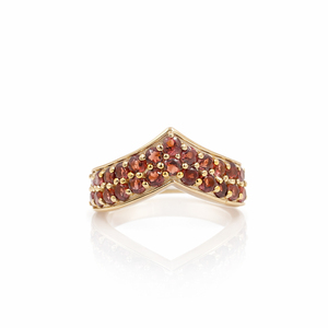 Anillo de Plata de Ley 925 con Granate, Diseño de Corona de Reina con 26 Piedras Redondas, Engaste de Garras, Bañado en Oro de 1 Micrón y Rodio - Product Image 4