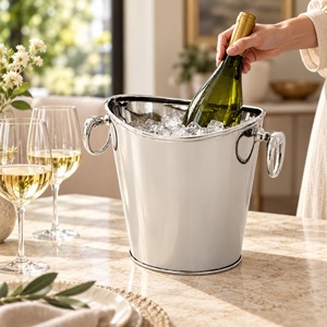 Seau à glace en métal argenté de qualité supérieure, porte-bouteille de vin, décoration de fête de mariage, bar, cadeau personnalisé portable, refroidisseur à champagne élégant - Product Image 1