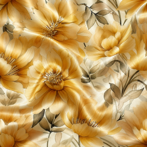 Tela de Lino Dorada con Diseño Floral Impreso Digitalmente en Acuarela, Motivo de Flores Amarillas y Naranjas, Tejido Transparente de Lujo - Product Image 4