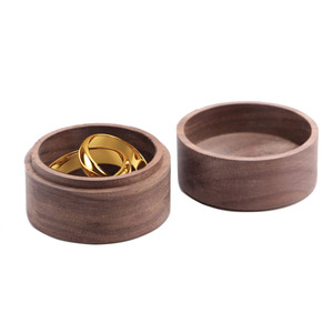 Luxury Round Wooden Ring Box Engagement Wedding Jewelry Storage Case Custom Logo Walnut Wood <b>Earring</b> Display Organizer <b>Holder</b> - Product Image 5