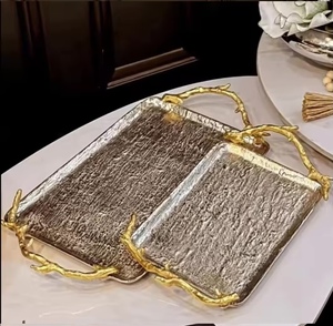 Premium Aluminum Tiered Metal <b>Tree</b> Stand Napkin Holder & Nut Bowl Set Textured Gold <b>Branch</b> Serving Set Home Hotel Tabletop Decor - Product Image 1