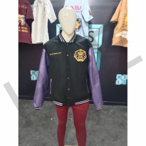 Custom <b>Black</b> & Purple Varsity Jacket – Embroidered Patch Letterman Jacket with Snap Button Closure - Product Image 1