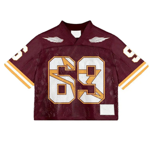 Maillot de football américain unisexe bordeaux en mesh, numéro 69, impression sublimée, respirant, manches courtes, coupe classique, adulte, lettres sur le devant - Product Image 2