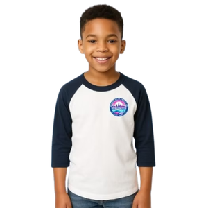 Boy's <b>White</b> and Navy Blue Baseball Shirt Casual Three Quarter Sleeve Raglan <b>Tee</b> Everyday Comfortable Lifestyle Clothing Top - Product Image 1