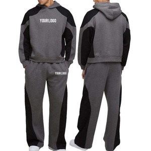 Survêtement à capuche gris et noir pour homme, avec blocs de couleur, manches longues, décontracté, avec poches latérales, taille élastique, pour l'automne - Product Image 3